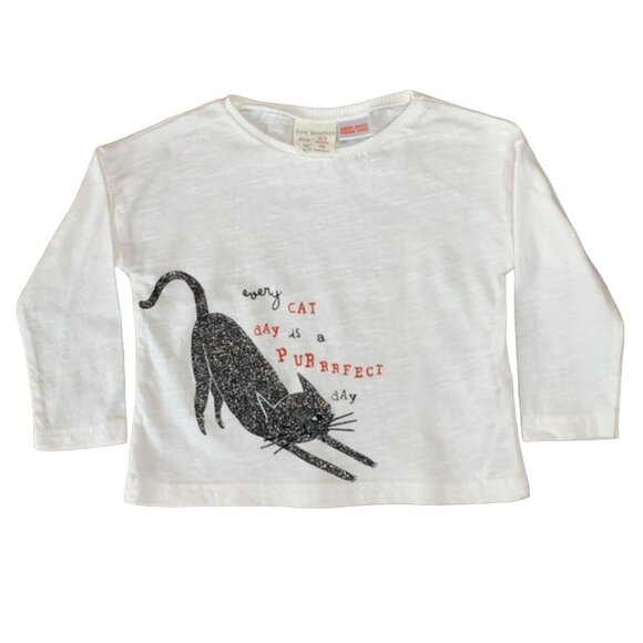 ZARA BabyGirl Glitter Cat T-Shirt Girls 6-9 Mos Every Cat Day Is A Purrrfect Day - Picture 1 of 6
